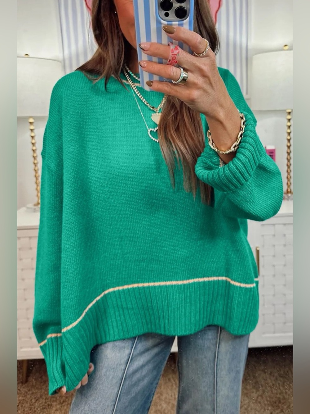 Contrast Detail Drop Shoulder Baggy Sweater